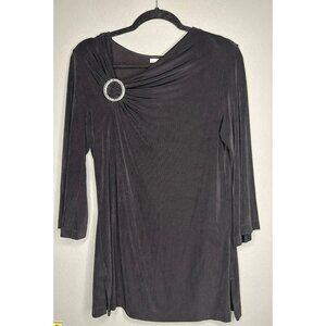 Chico's Travelers Women's 1 / Small Black Asymmetrical Tunic Top Embellished